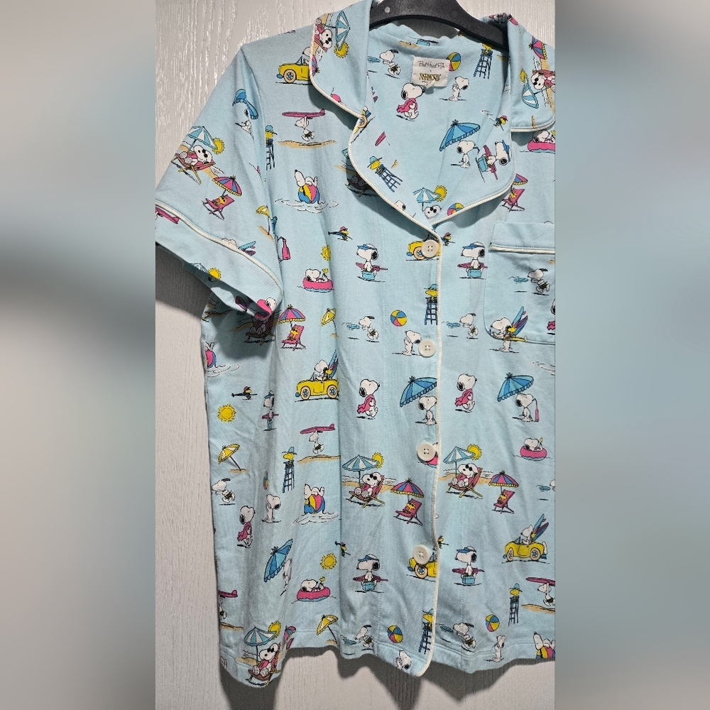BedHead X Peanuts Blue Surf Sand Beach Snoopy Print Pajama Set Size Large - Picture 4 of 12